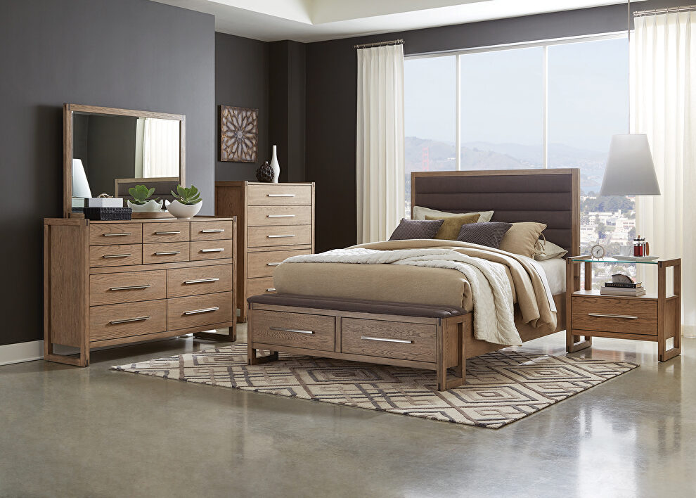 Gray oak wood finish queen bed by Coaster