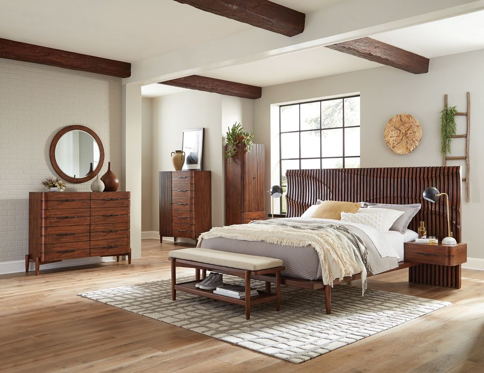Queen size bed in mahogany teak wood by Coaster