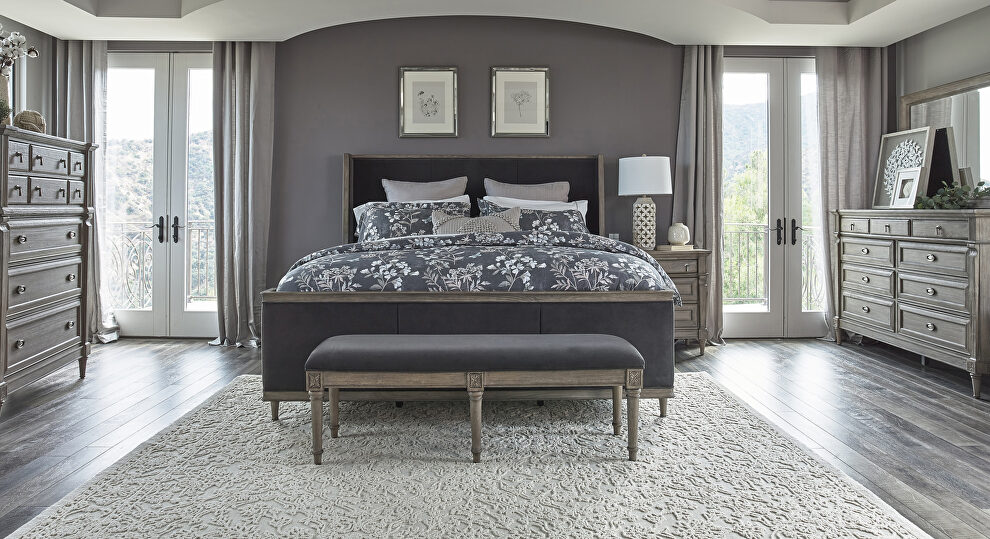 Stunning neutral, sand blasted, wood finish king bed by Coaster