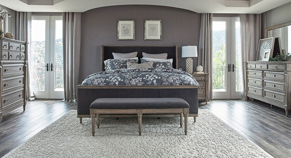Stunning neutral, sand blasted, wood finish queen bed by Coaster