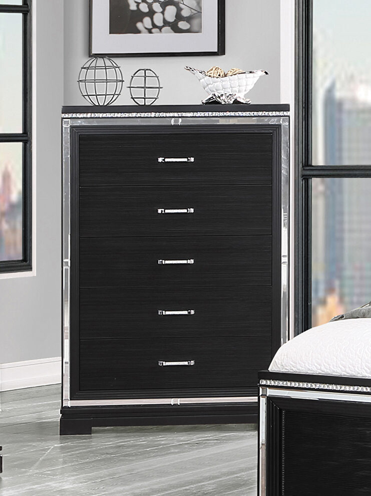 Black finish frame glam five-drawer chest by Coaster