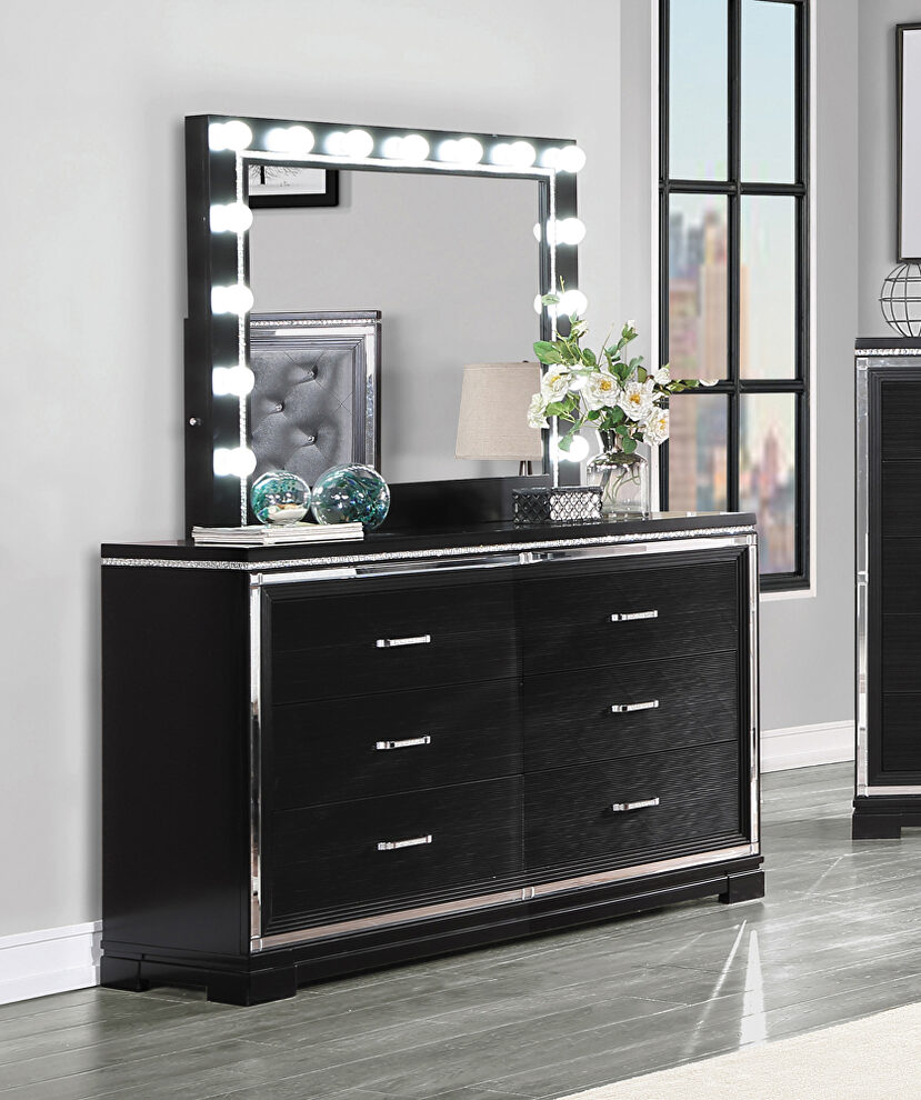 Deep black finish glam six-drawer dresser by Coaster