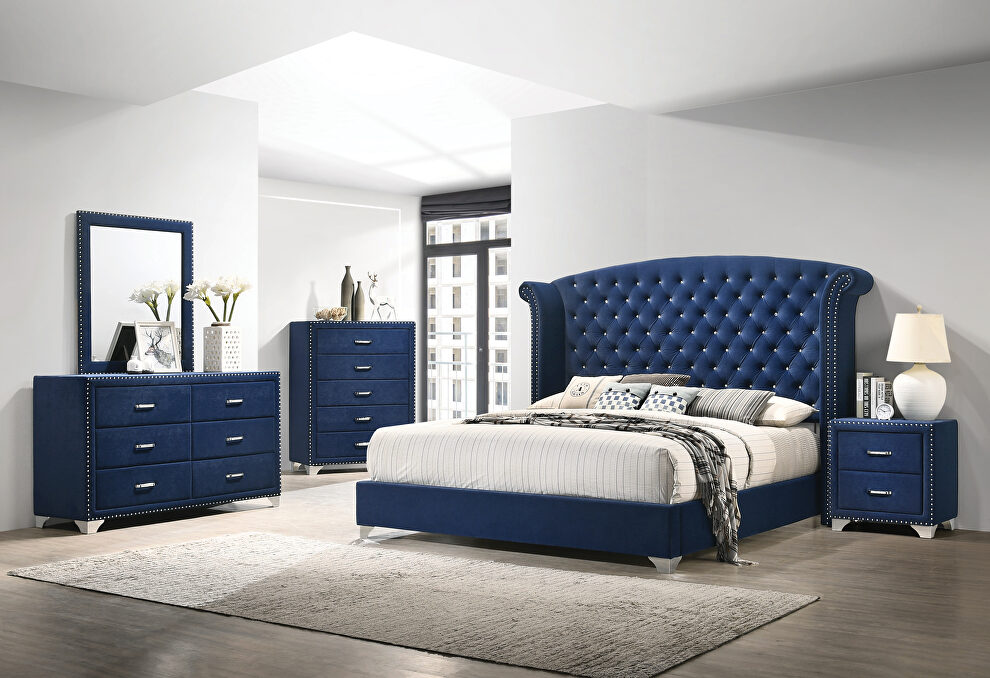 Pacific blue velvet e king bed by Coaster