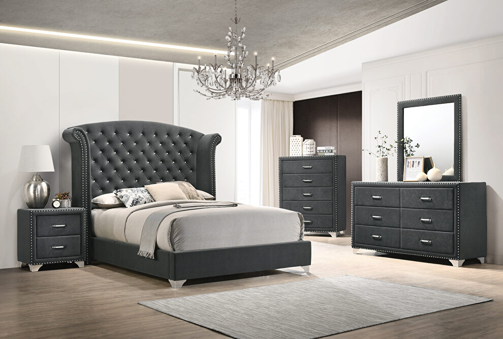 Gray matte velvet upholstery e king bed by Coaster