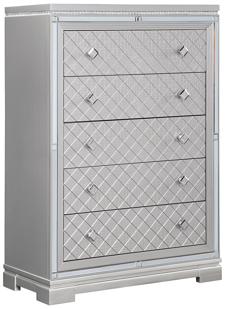 Dual crocodile and diamond embossed surface glam five-drawer chest by Coaster
