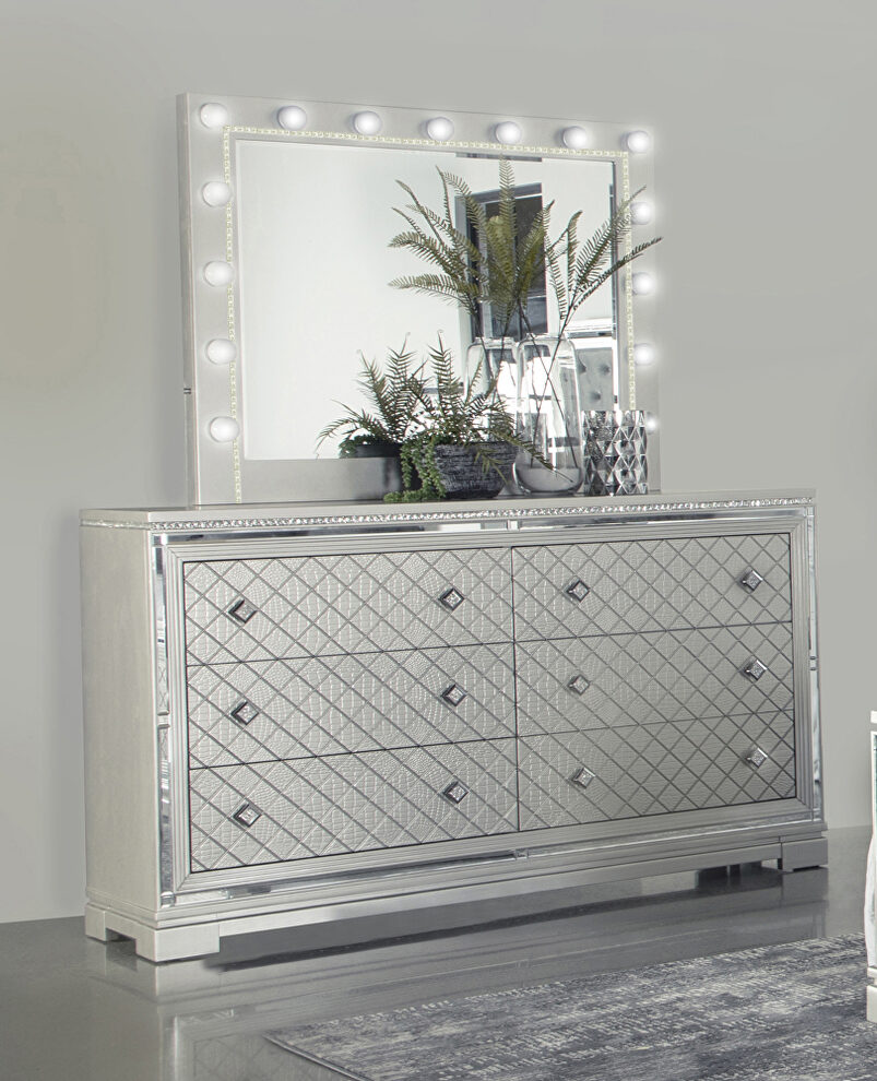 Sparkle and reflective mirror trim glam six-drawer dresser by Coaster