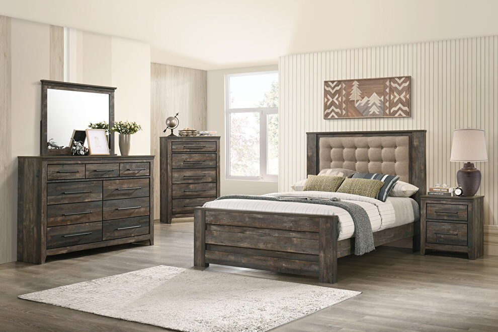 Weathered dark brown finish e king bed by Coaster
