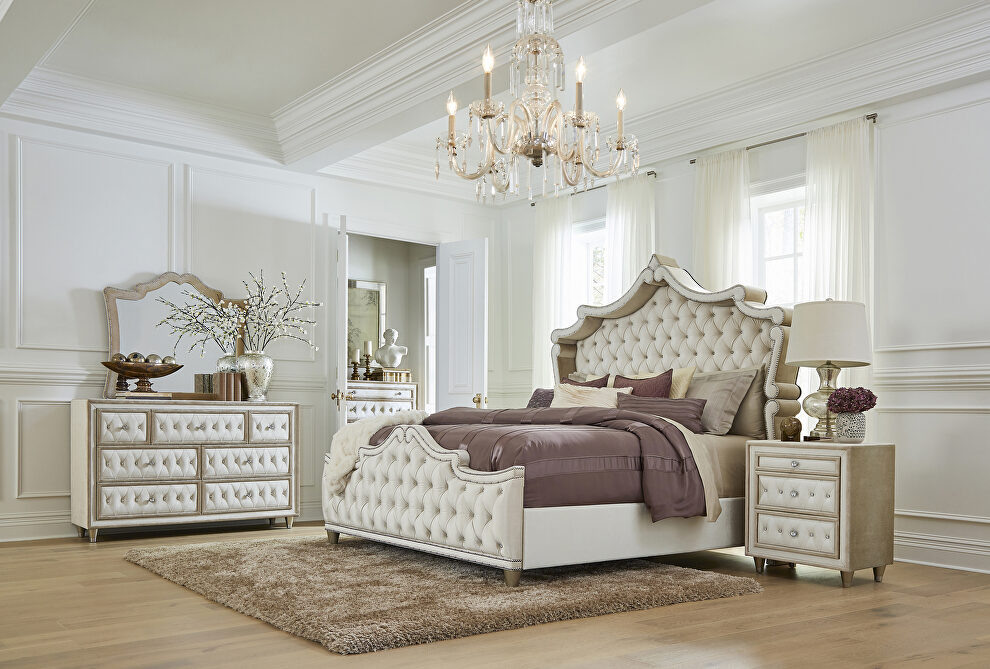Ivory & camel velvet upholstery e king bed by Coaster