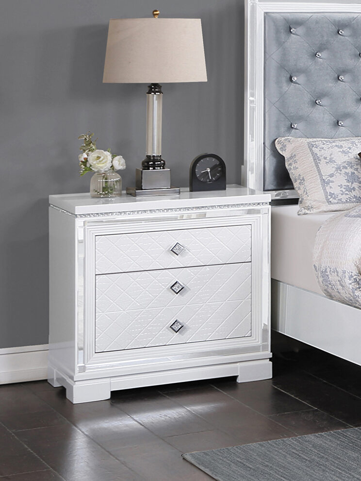 White finish two-drawer nightstand w/ usb by Coaster