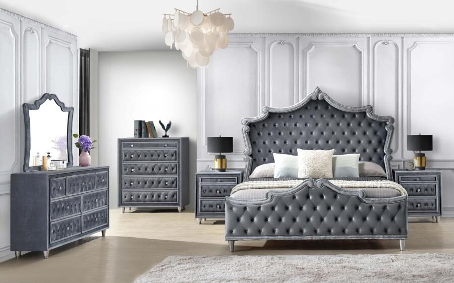 Upholstered tufted queen bed gray by Coaster