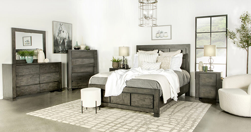 Dark gray finish modern wood queen bed by Coaster