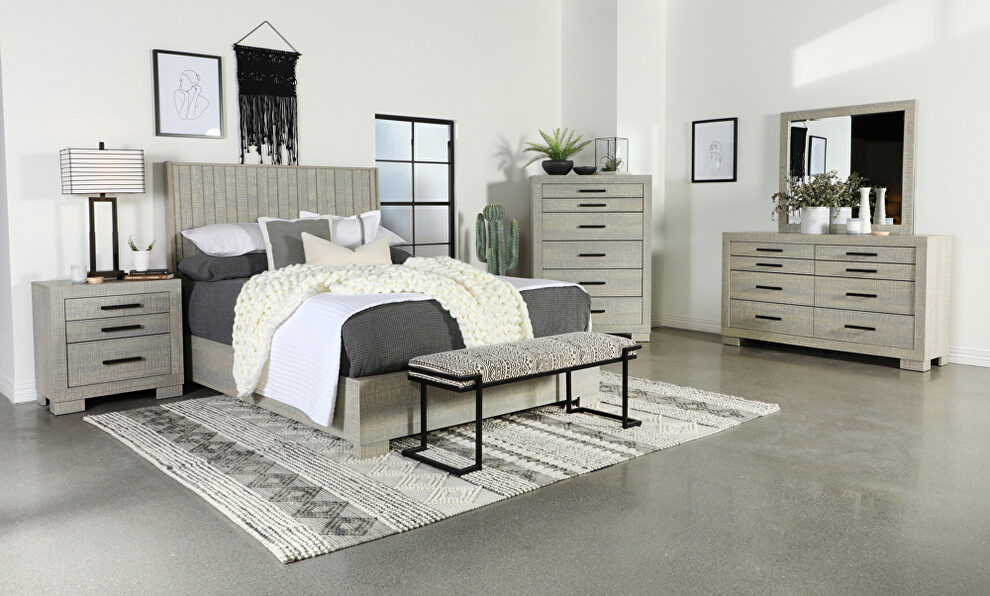 Neutral rough sawn gray oak finish queen bed by Coaster