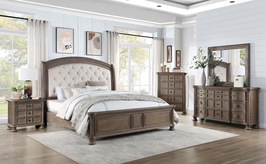 Tufted headboard eastern king panel bed walnut and beige by Coaster