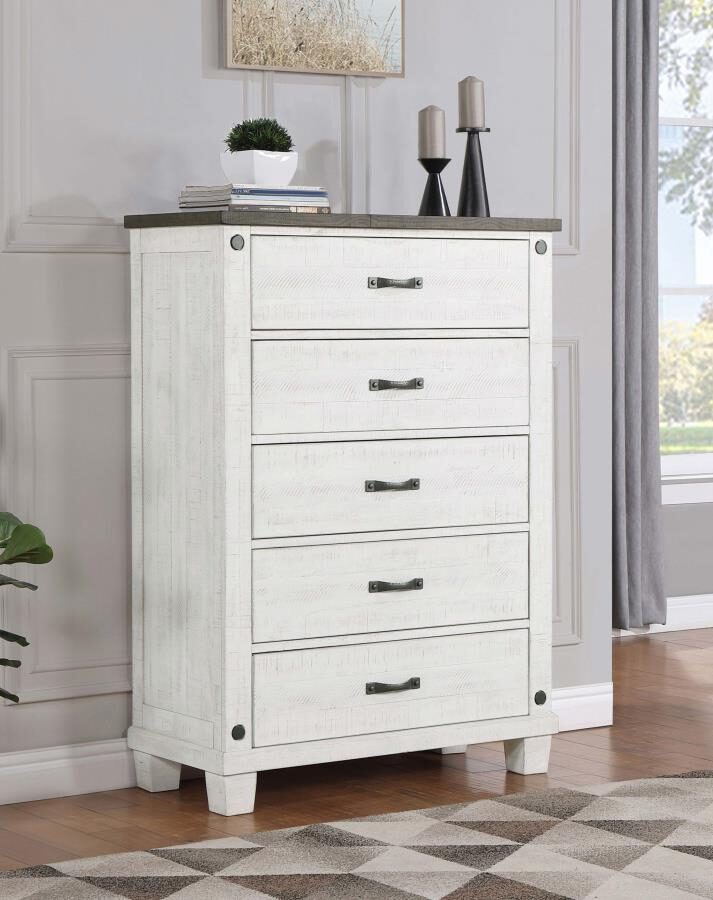 5-drawer chest distressed distressed grey and white by Coaster