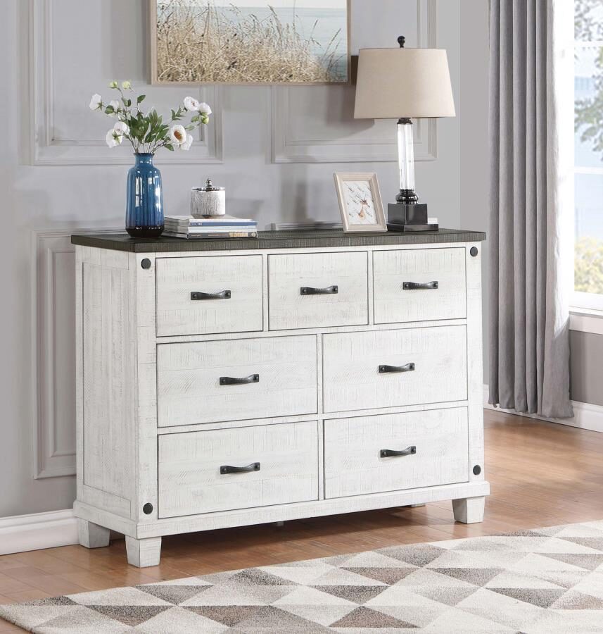 7-drawer dresser distressed distressed grey and white by Coaster