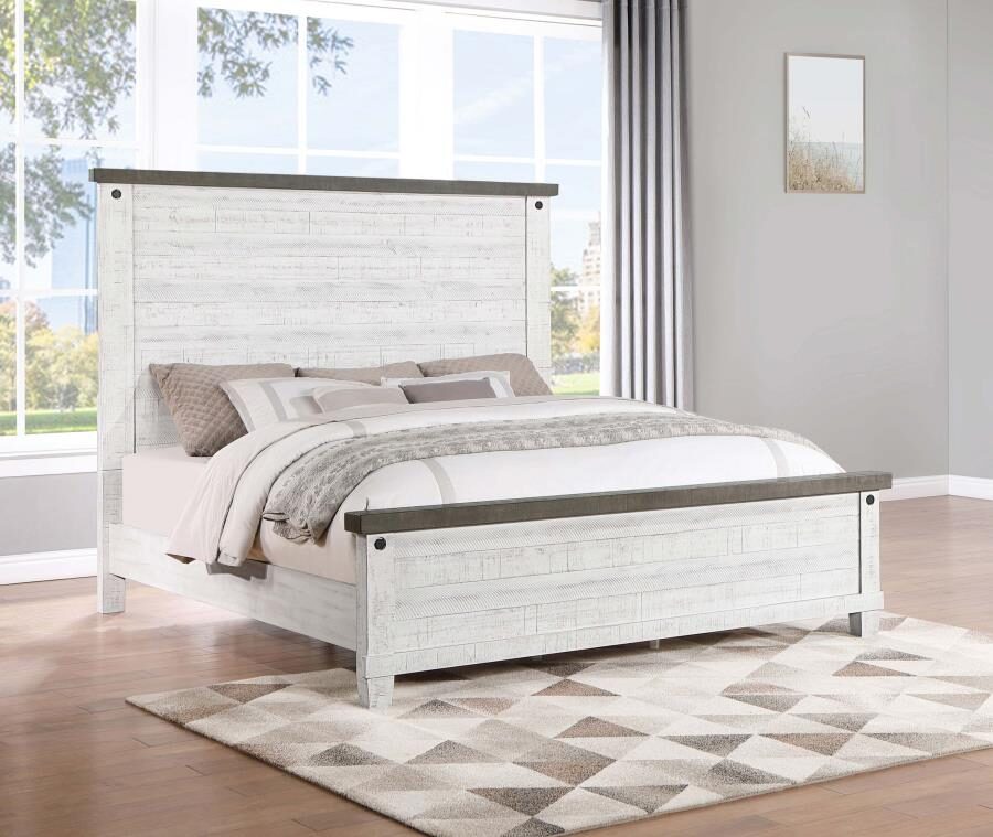 Eastern king panel bed distressed grey and white by Coaster