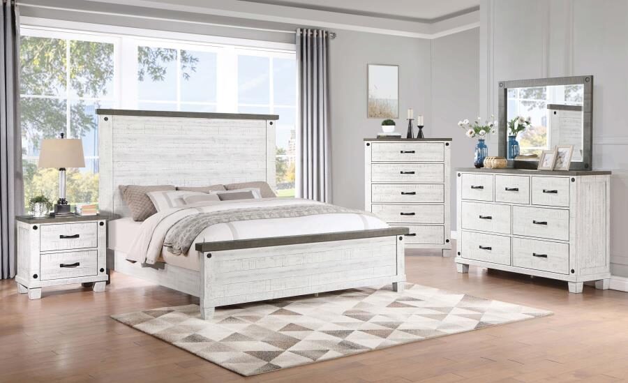 Queen panel bed distressed grey and white by Coaster