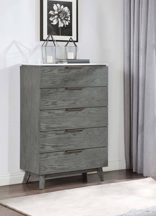 5-drawer chest white marble and grey by Coaster