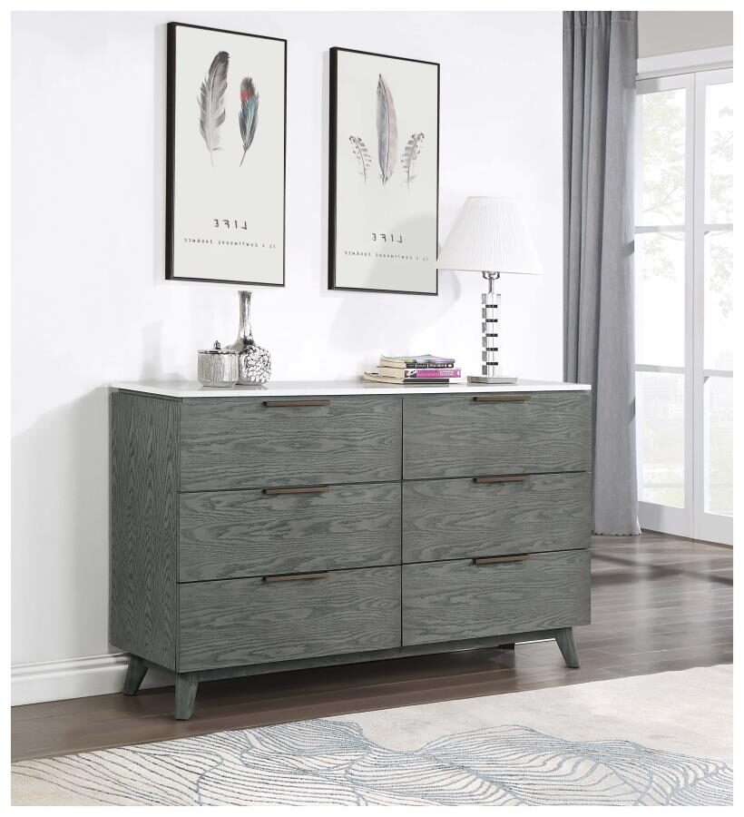 6-drawer dresser white marble and grey by Coaster