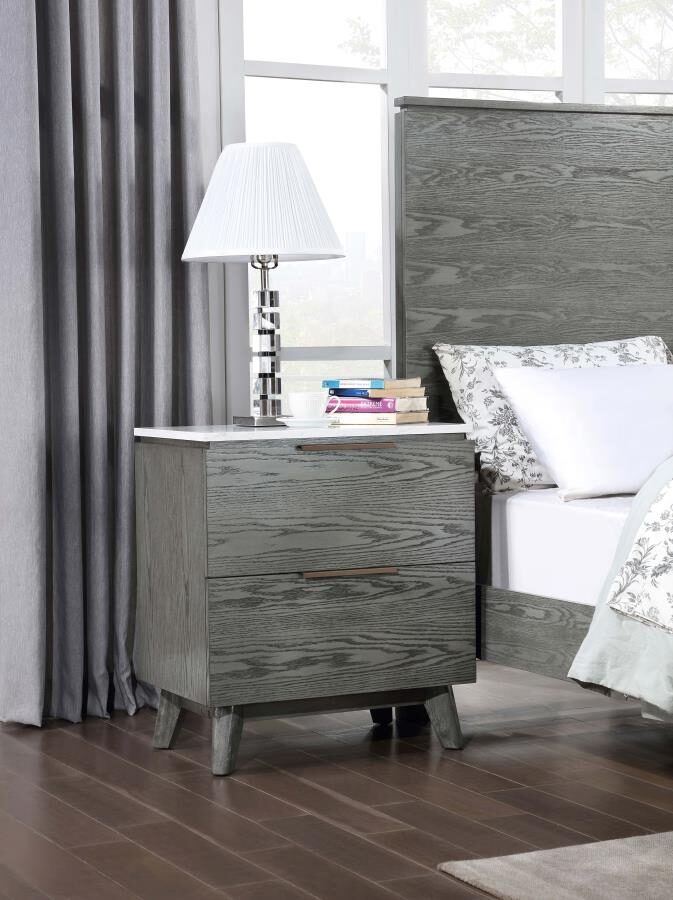 2-drawer nightstand with usb port white marble and grey by Coaster