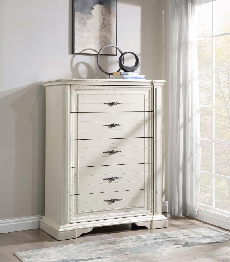 5-drawer chest antique white by Coaster