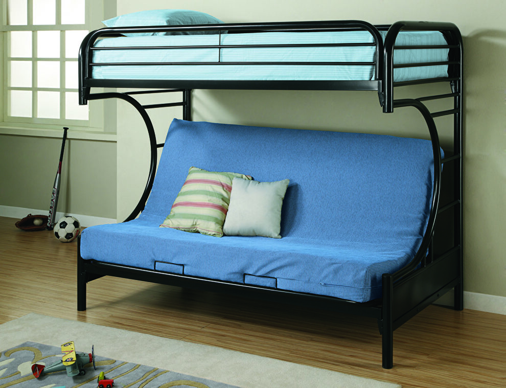 Contemporary glossy black futon bunk bed by Coaster
