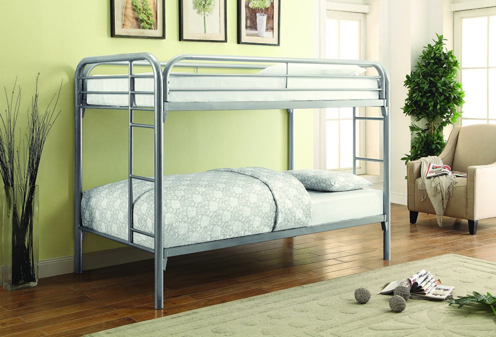 Twin-over-twin silver bunk bed by Coaster
