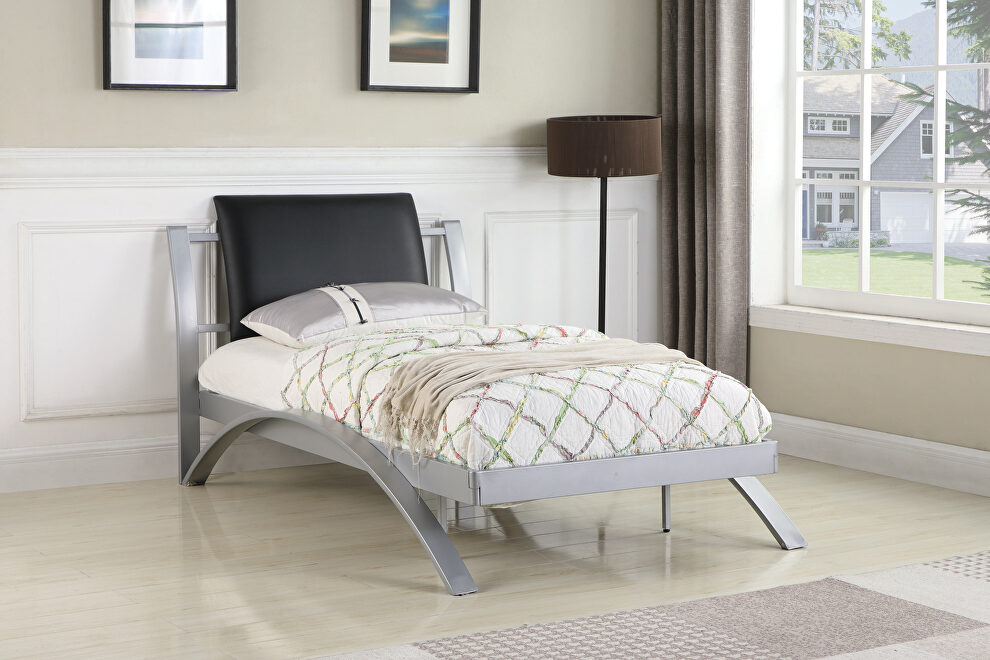 Contemporary black and silver youth twin bed by Coaster