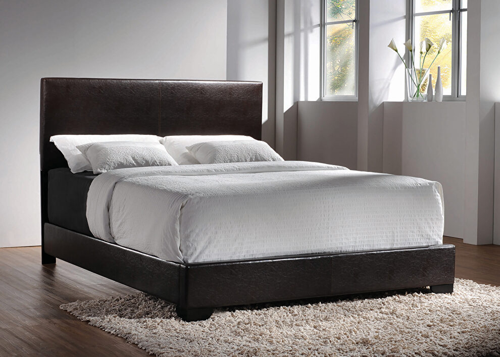Transitional dark brown upholstered queen bed by Coaster