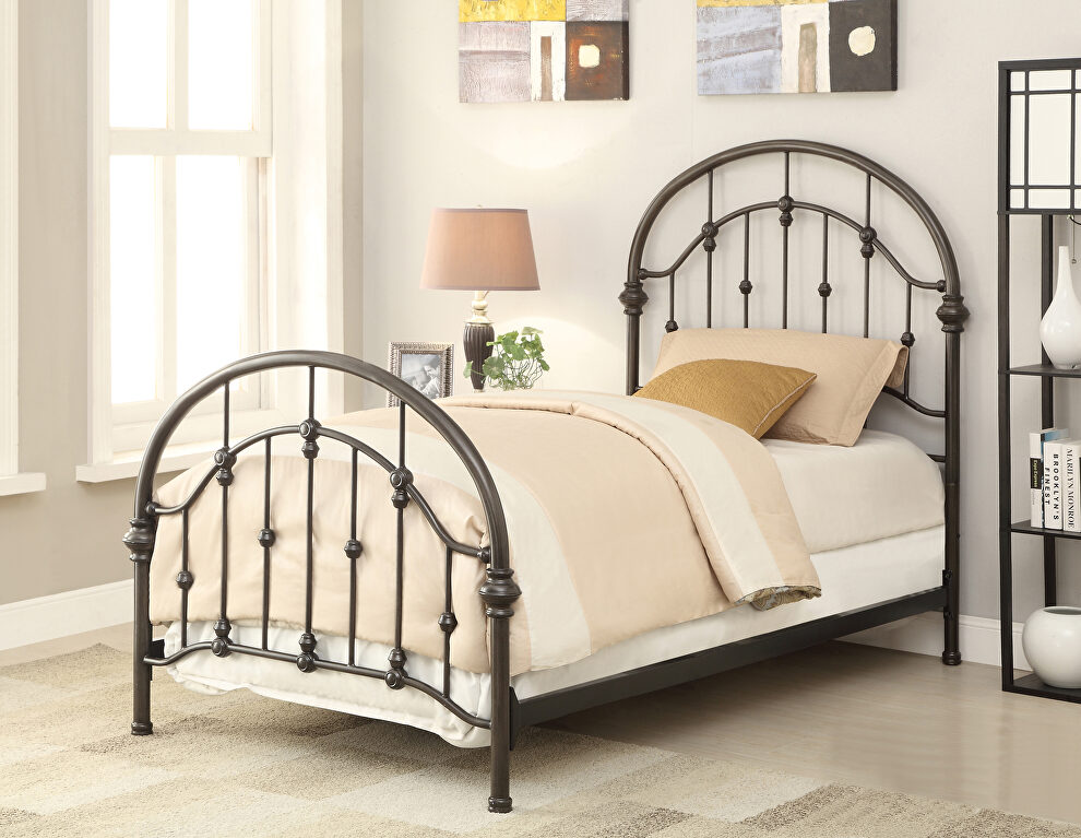 Dark bronze powder coated finish twin bed by Coaster