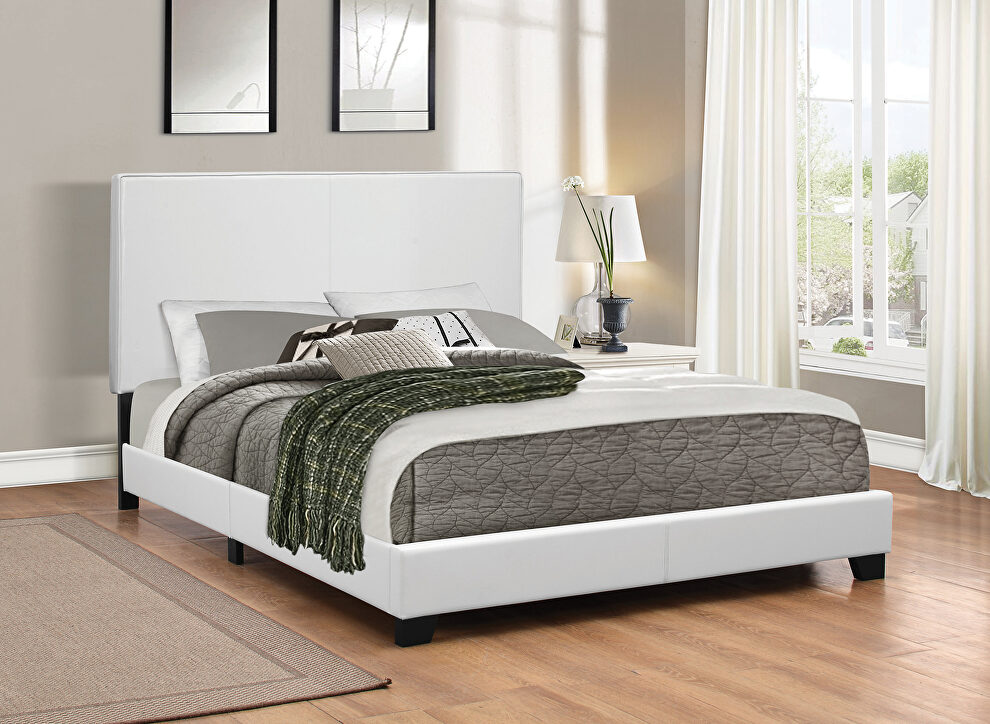 Upholstered platform white queen bed by Coaster
