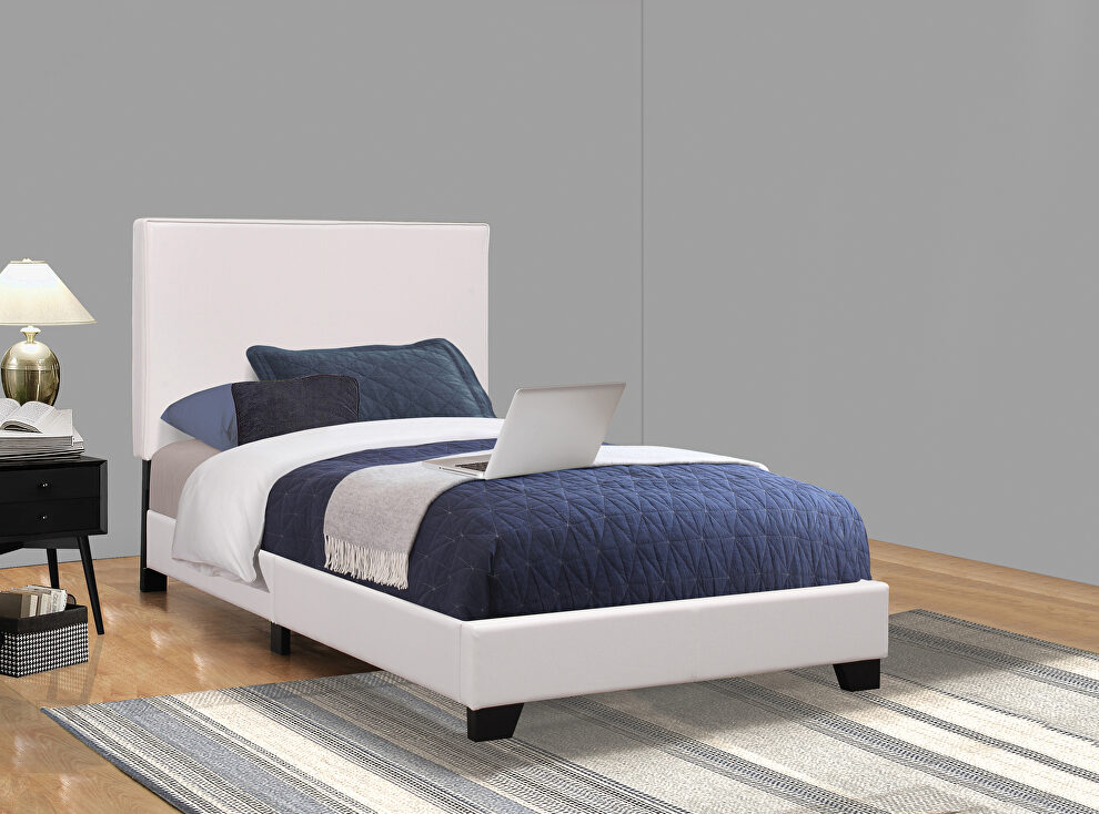Upholstered platform white twin bed by Coaster