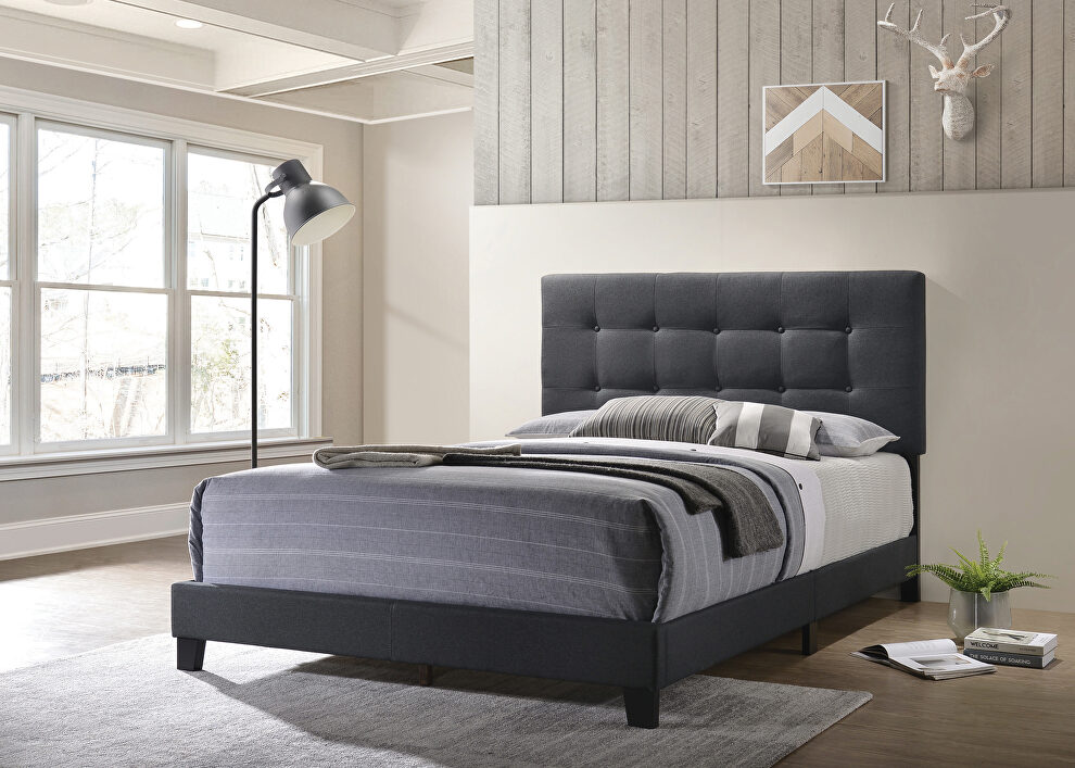 Full bed upholstered in a charcoal fabric by Coaster