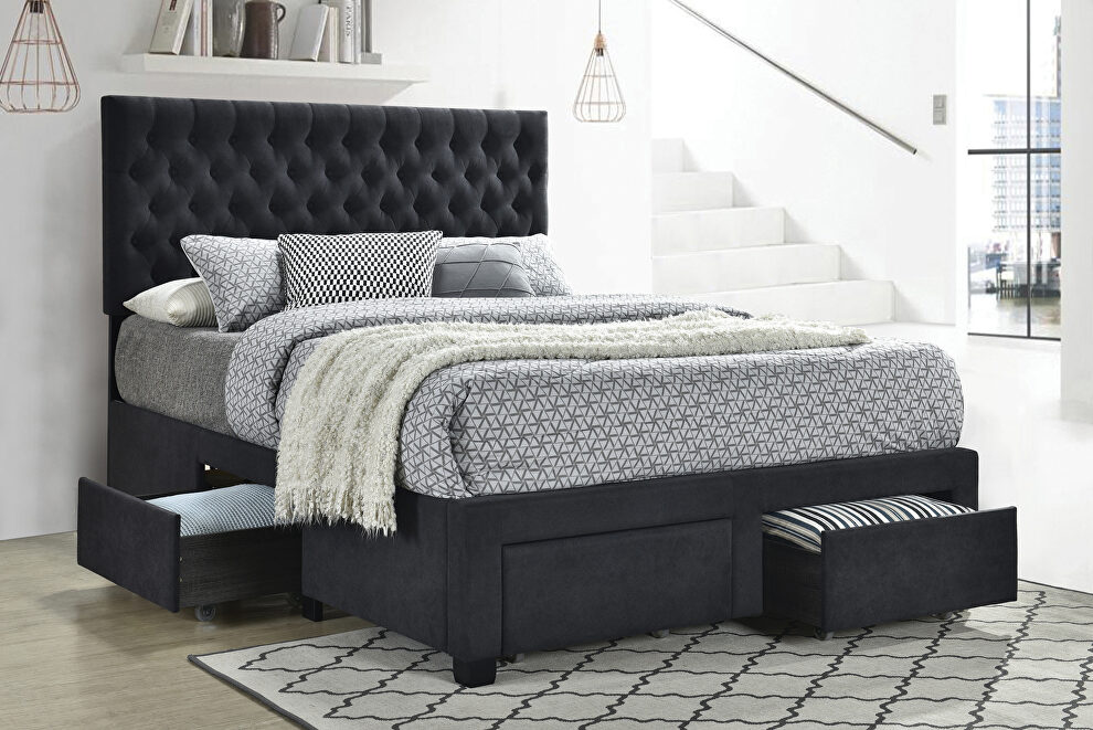 Gray fabric upholstered e king storage bed by Coaster