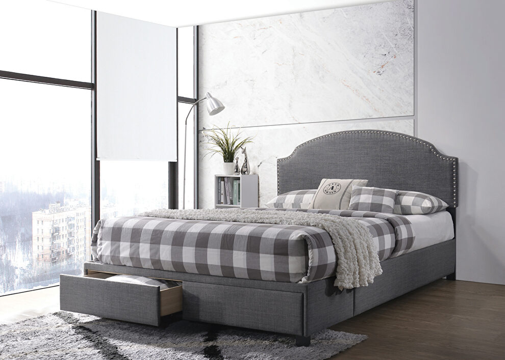 Full storage bed upholstered in a charcoal fabric by Coaster