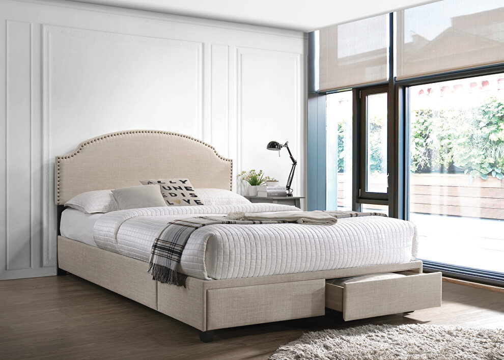 Full storage bed upholstered in a beige fabric by Coaster