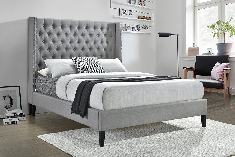 Light gray fabric e king bed by Coaster