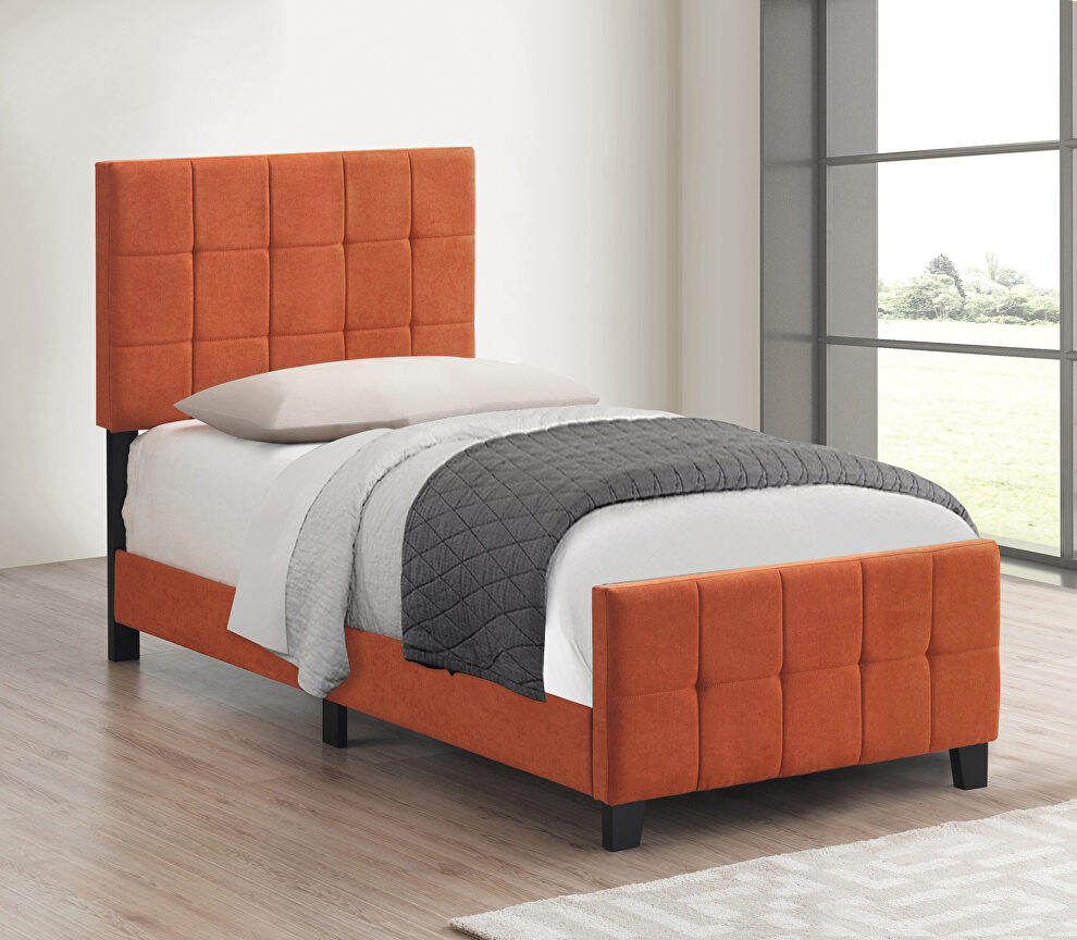 Orange fabric upholstery twin bed by Coaster