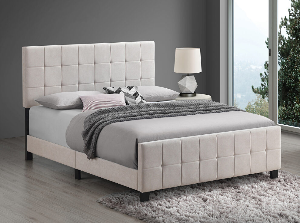 Beige fabric e king bed by Coaster