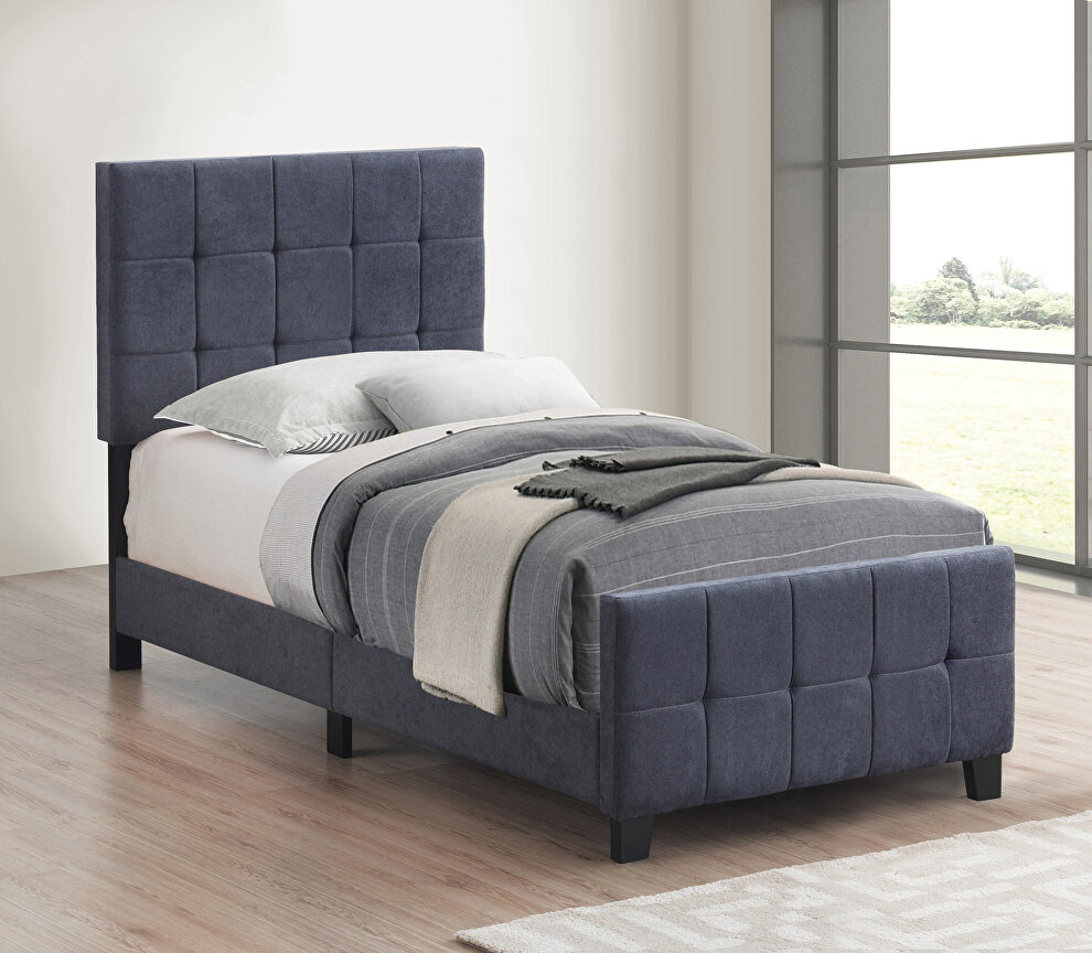 Dark gray fabric upholstery twin bed by Coaster