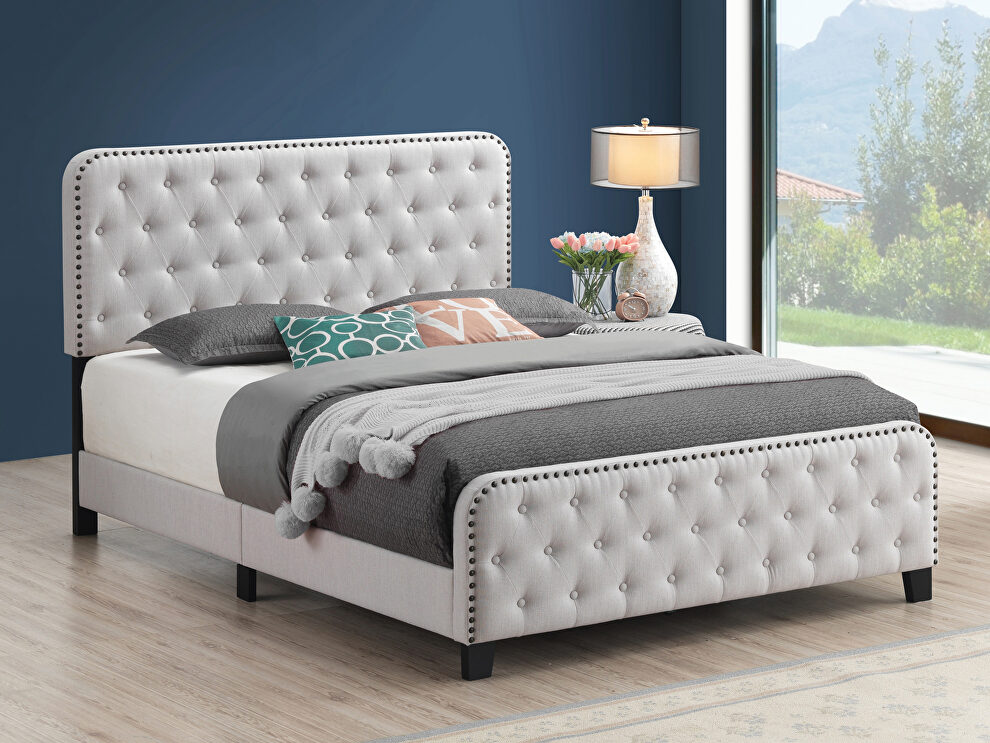 Beige upholstery queen bed by Coaster