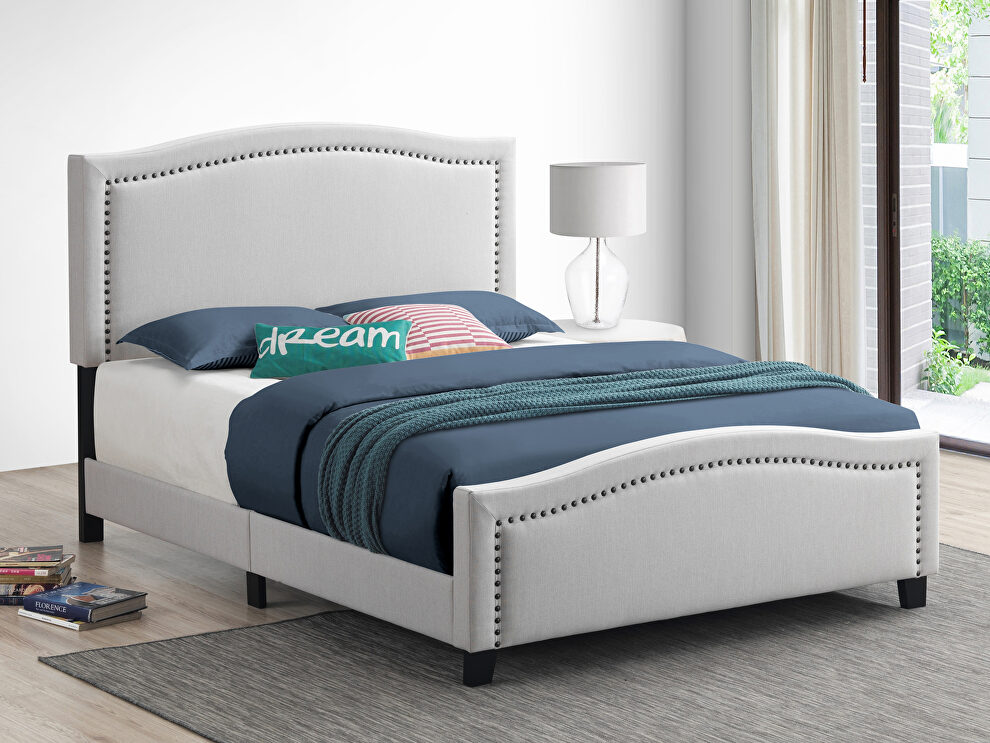 Beige linen-like fabric e king bed by Coaster