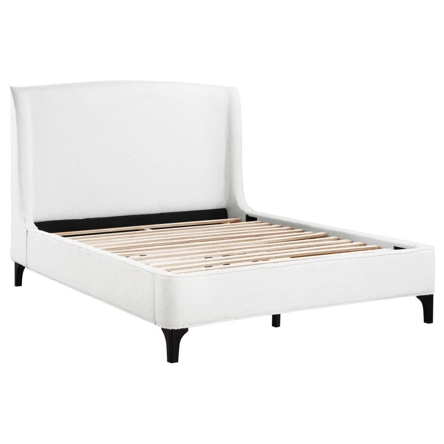 Upholstered curved headboard eastern king platform bed white by Coaster