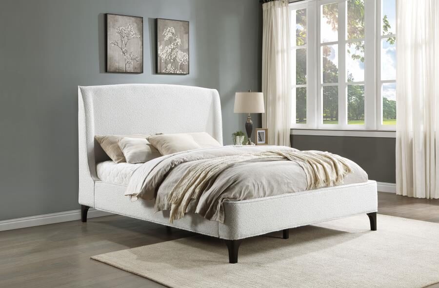 Upholstered curved headboard queen platform bed white by Coaster