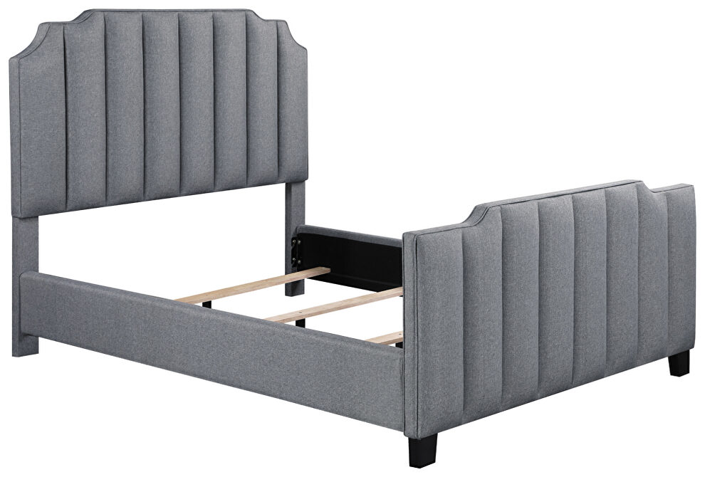 Light gray finish upholstery vertical channeling details full size bed by Coaster