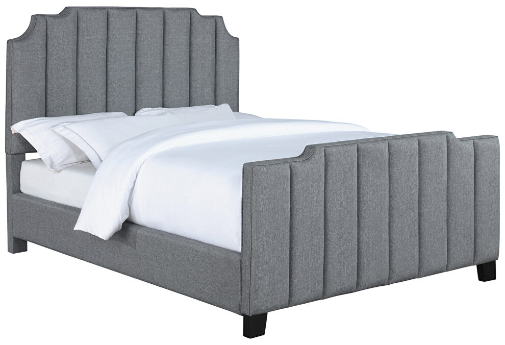 Light gray finish upholstery vertical channeling details e king bed by Coaster