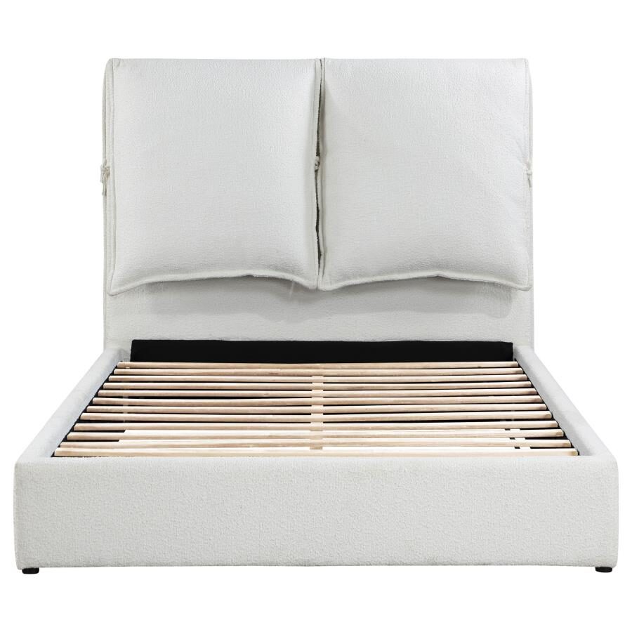 Upholstered eastern king platform bed with pillow headboard white by Coaster