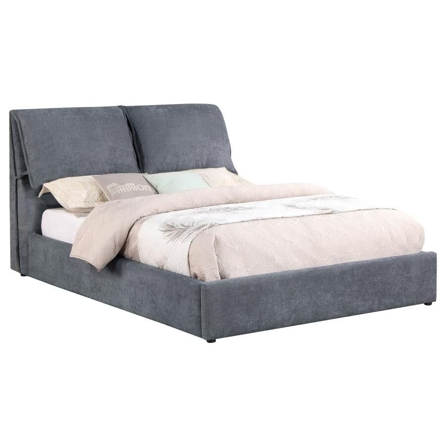 Upholstered king platform bed with pillow headboard charcoal grey by Coaster