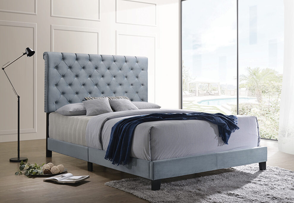 Slate blue velvet full bed by Coaster