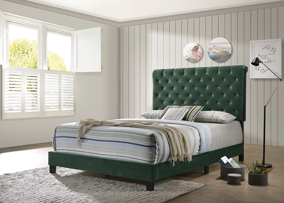 Green velvet full bed by Coaster